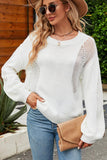 WOMEN LANTERN SLEEVED HOLLOWED OUT KNIT SWEATER - Doublju