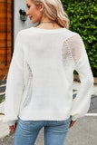 WOMEN LANTERN SLEEVED HOLLOWED OUT KNIT SWEATER - Doublju