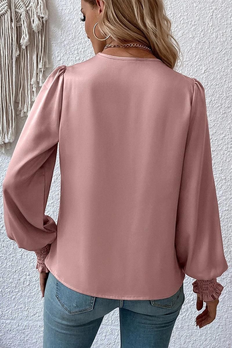 WOMEN CROSS WRAP RIBBED SLEEVE BLOUSE TOP - Doublju