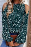 WOMEN CUT OUT SHOULDER FLORAL BLOUSE - Doublju