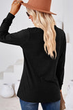 WOMEN BUTTONED V NECK RIB SLEEVE CASUAL TEE - Doublju