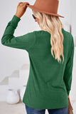 WOMEN BUTTONED V NECK RIB SLEEVE CASUAL TEE - Doublju