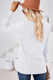WOMEN BUTTONED V NECK RIB SLEEVE CASUAL TEE - Doublju