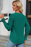 WOMEN GUIPURE LACE TRIM NECK RUFFLE SLEEVE BLOUSE - Doublju