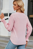 WOMEN GUIPURE LACE TRIM NECK RUFFLE SLEEVE BLOUSE - Doublju