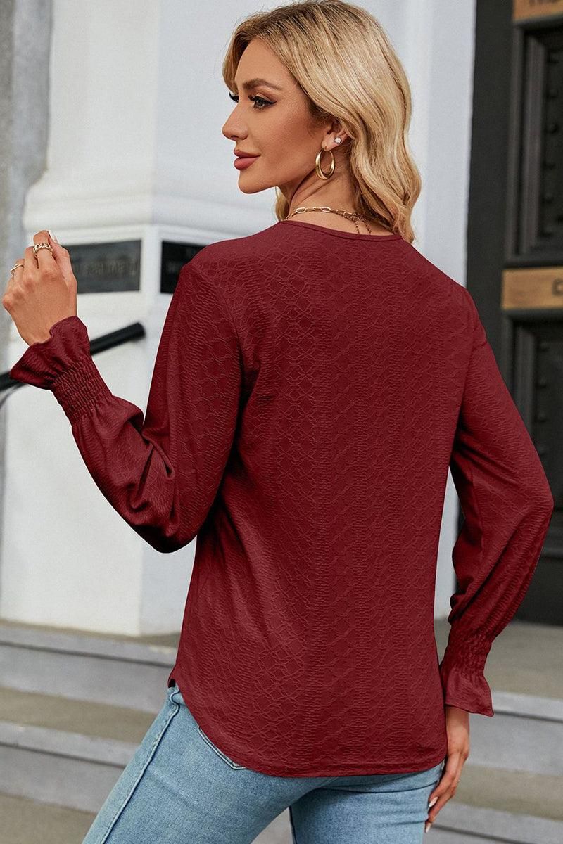 WOMEN GUIPURE LACE TRIM NECK RUFFLE SLEEVE BLOUSE - Doublju