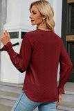 WOMEN GUIPURE LACE TRIM NECK RUFFLE SLEEVE BLOUSE - Doublju