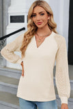 WAFFLE LACE STITCHED V NECK DAILY TOP - Doublju