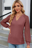WAFFLE LACE STITCHED V NECK DAILY TOP - Doublju