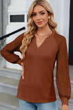 WAFFLE LACE STITCHED V NECK DAILY TOP - Doublju