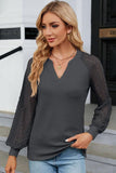 WAFFLE LACE STITCHED V NECK DAILY TOP - Doublju