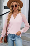 WAFFLE LACE STITCHED V NECK DAILY TOP - Doublju