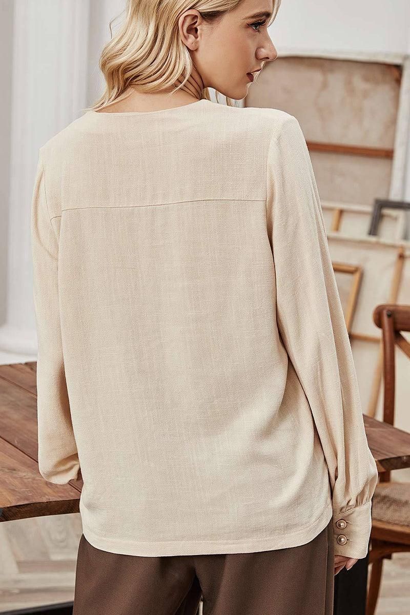 WOMEN LINEN LONG SLEEVED OVER SIZED SHIRT - Doublju