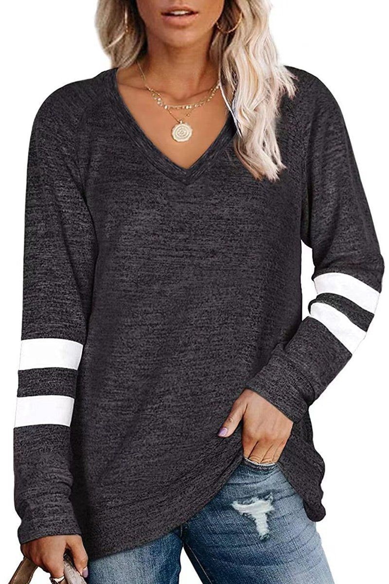 WOMEN OVERSIZED BOYFRIEND V NECK PULLOVER