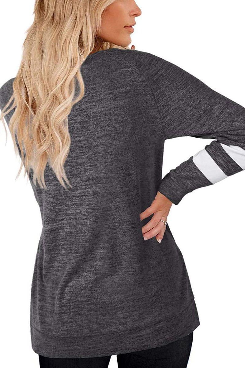 WOMEN OVERSIZED BOYFRIEND V NECK PULLOVER