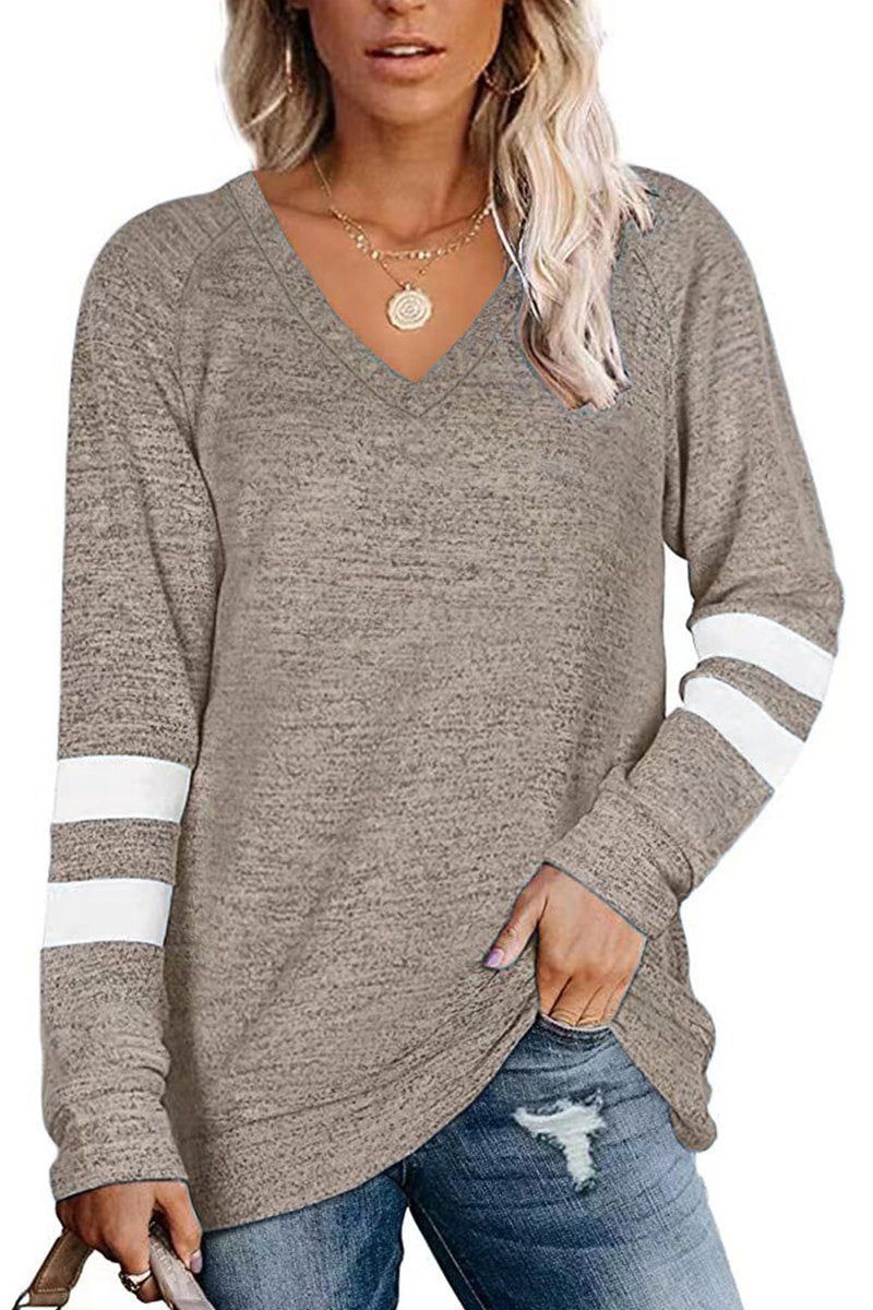 WOMEN OVERSIZED BOYFRIEND V NECK PULLOVER