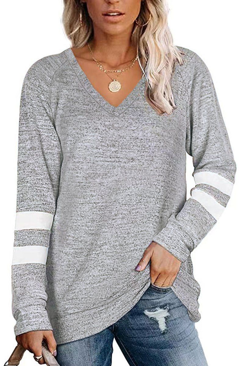 WOMEN OVERSIZED BOYFRIEND V NECK PULLOVER