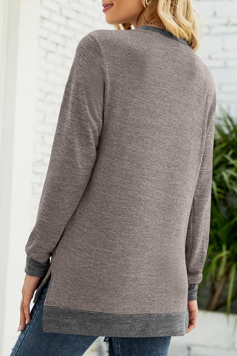 WOMEN ROUND NECK PULLOVER TOP WITH POCKETS