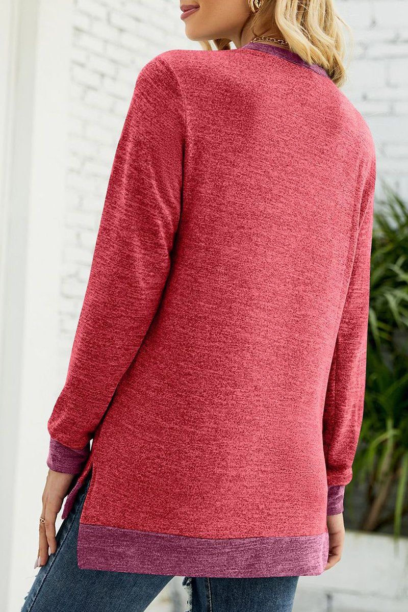 WOMEN ROUND NECK PULLOVER TOP WITH POCKETS