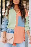 WOMEN OVERSIZED COLOR BLOCK BUTTON UP SHACKET