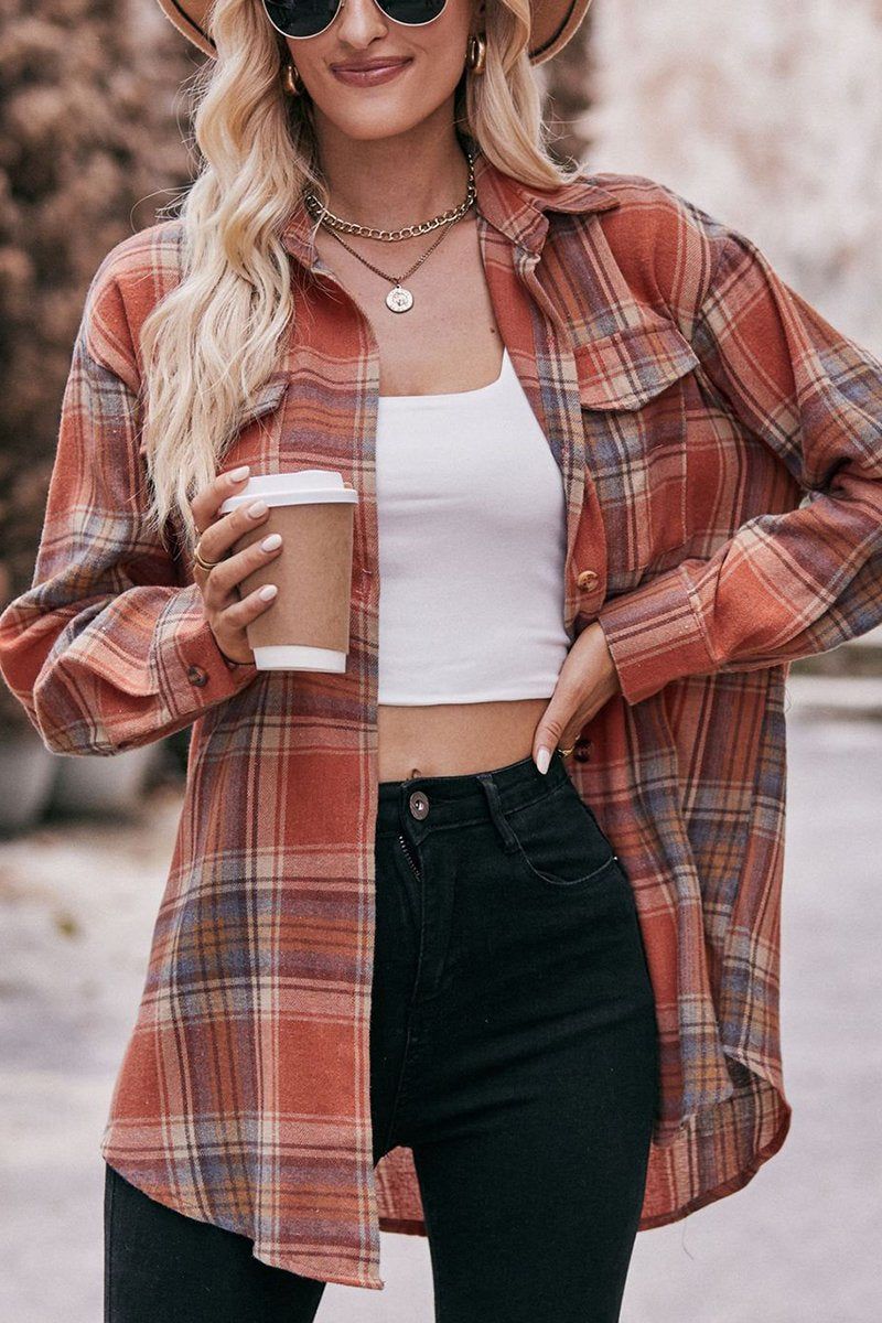 WOMEN PLAID PATTERN FRONT TIED BUTTON UP SHIRTS