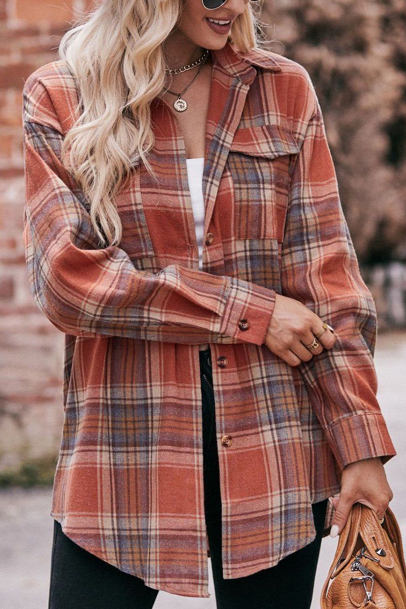 WOMEN PLAID PATTERN FRONT TIED BUTTON UP SHIRTS