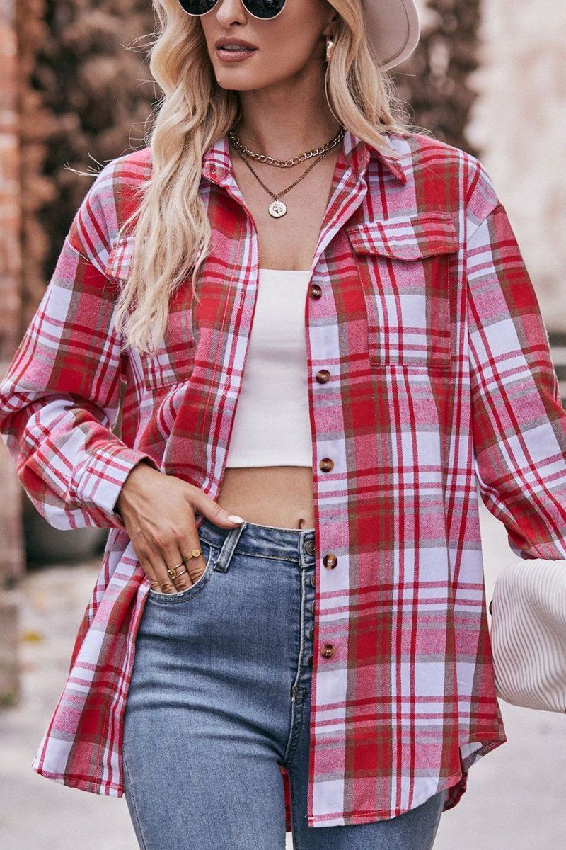 WOMEN PLAID PATTERN FRONT TIED BUTTON UP SHIRTS