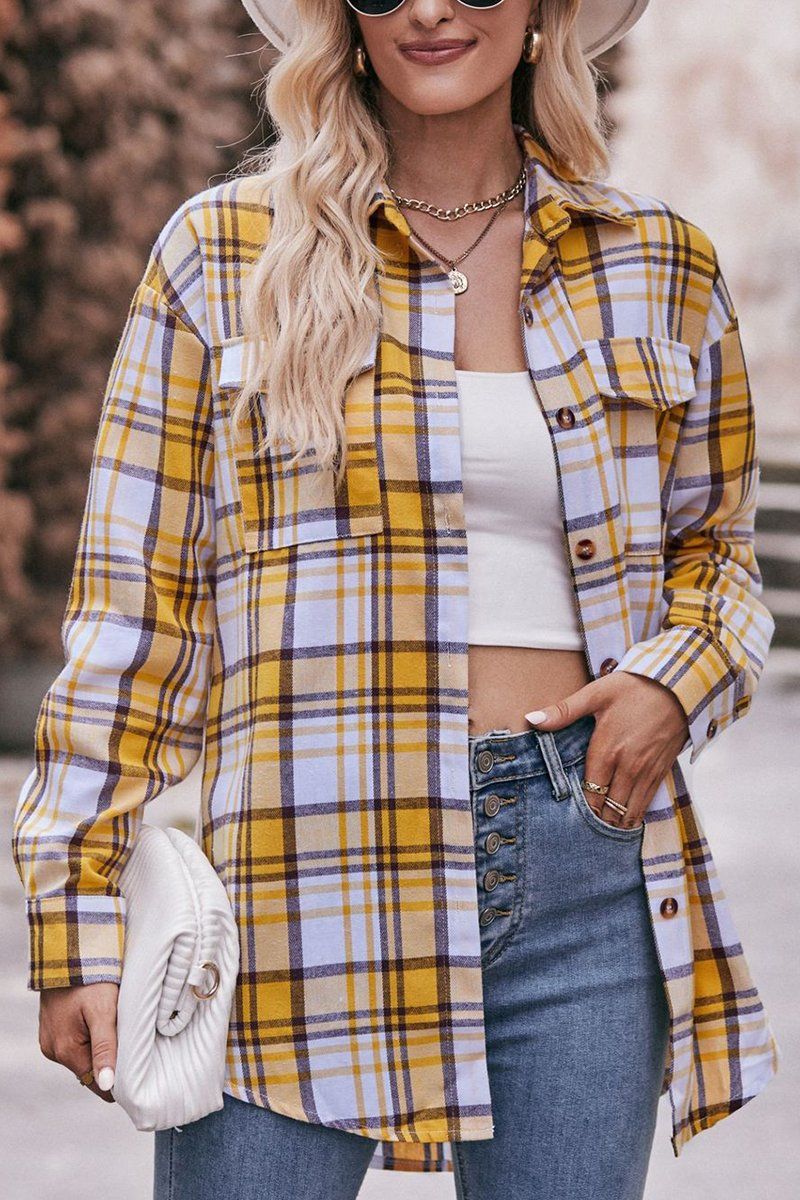 WOMEN PLAID PATTERN FRONT TIED BUTTON UP SHIRTS