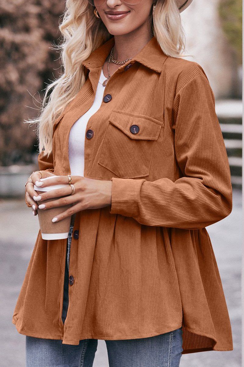 WOMEN CORDUROY BUTTON UP SHIRTS WITH POCKETS