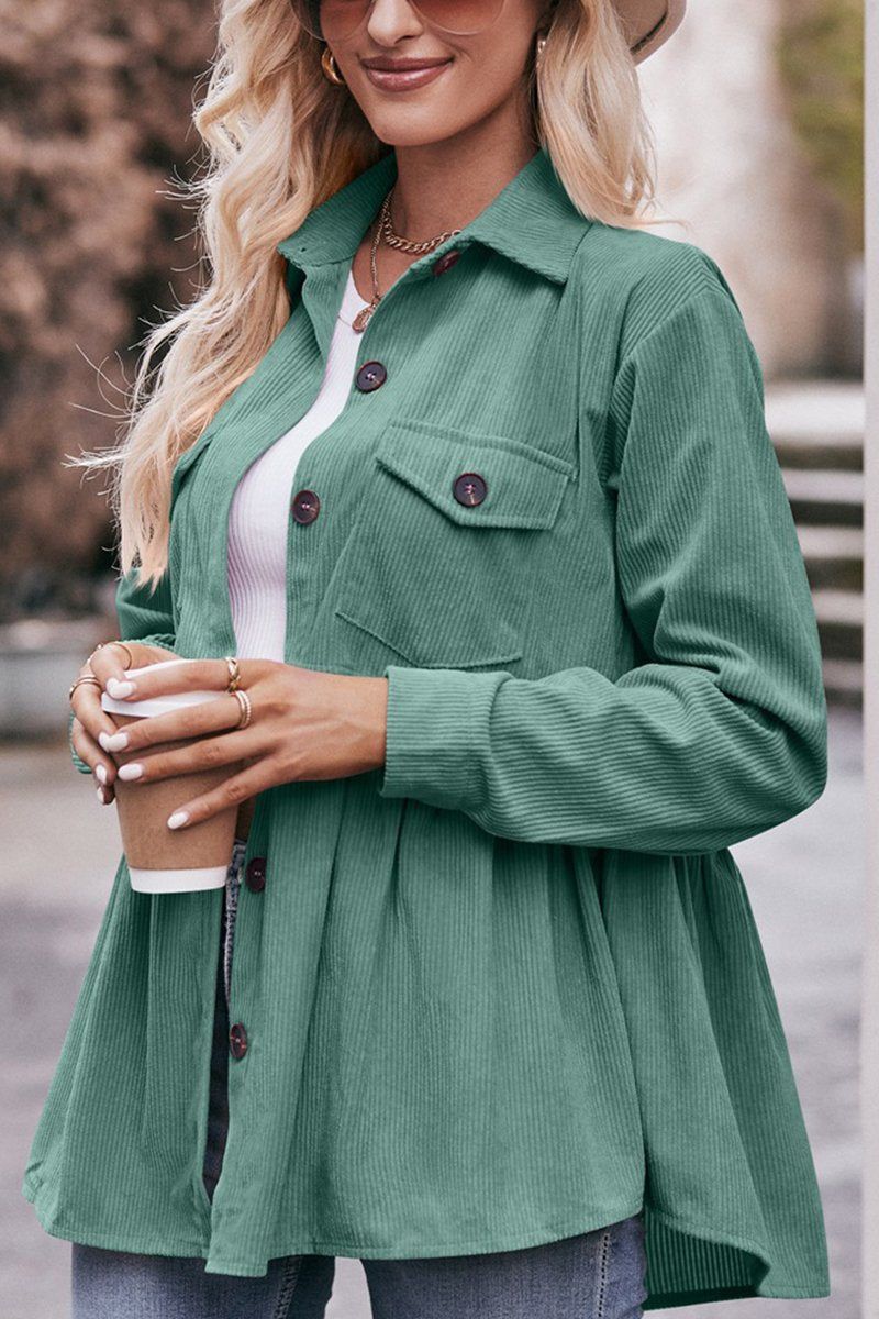 WOMEN CORDUROY BUTTON UP SHIRTS WITH POCKETS