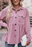 WOMEN CORDUROY BUTTON UP SHIRTS WITH POCKETS