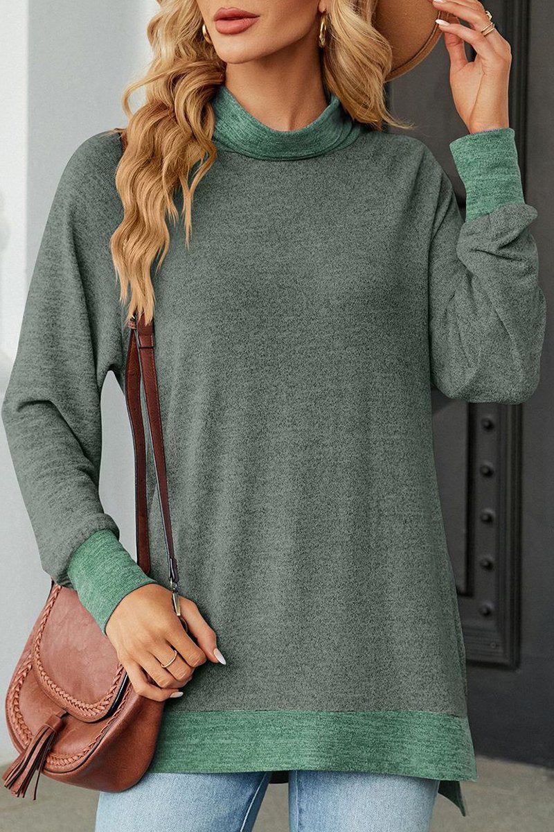 WOMEN HIGH NECK SIDE SLIT OVERSIZED PULLOVER