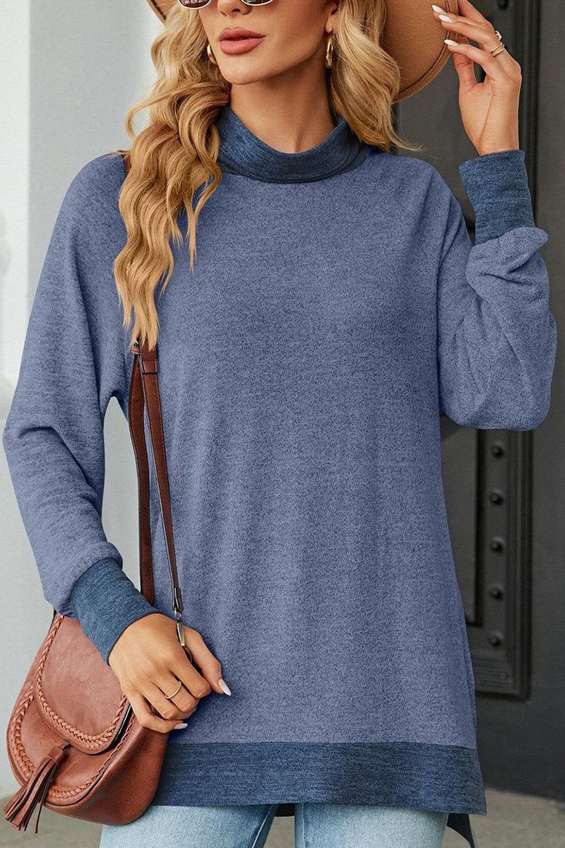 WOMEN HIGH NECK SIDE SLIT OVERSIZED PULLOVER