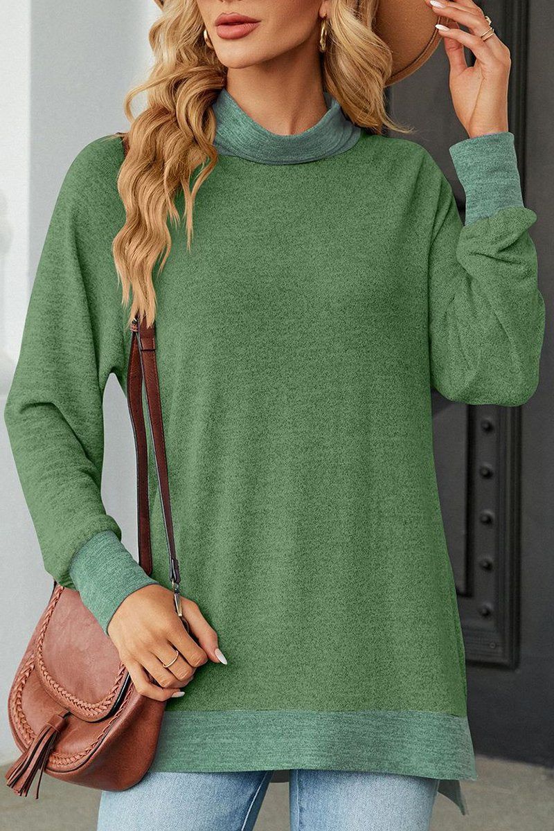 WOMEN HIGH NECK SIDE SLIT OVERSIZED PULLOVER