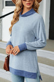 WOMEN HIGH NECK SIDE SLIT OVERSIZED PULLOVER