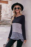 WOMEN COLOR BLOCKED ROUND NECK LONG SLEEVED TOP
