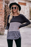 WOMEN COLOR BLOCKED ROUND NECK LONG SLEEVED TOP