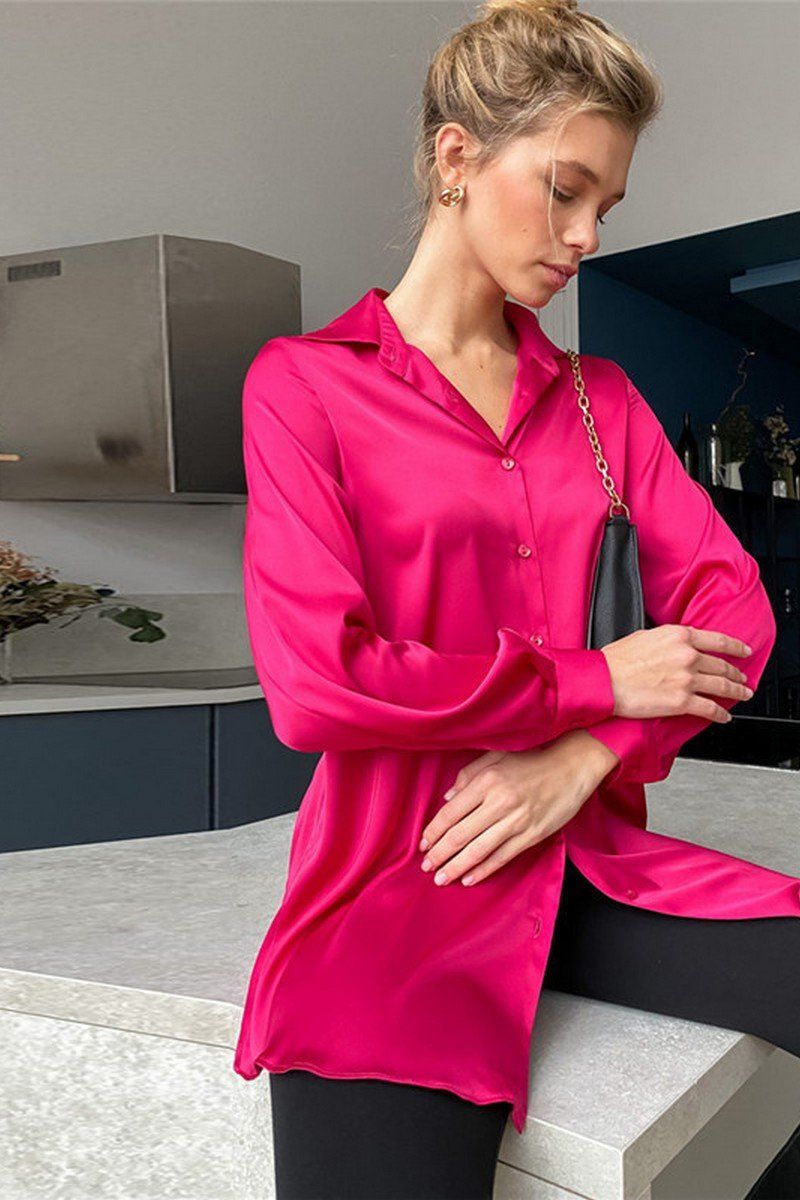 WOMEN LONG SLEEVED SATIN BUTTON UP SHIRTS