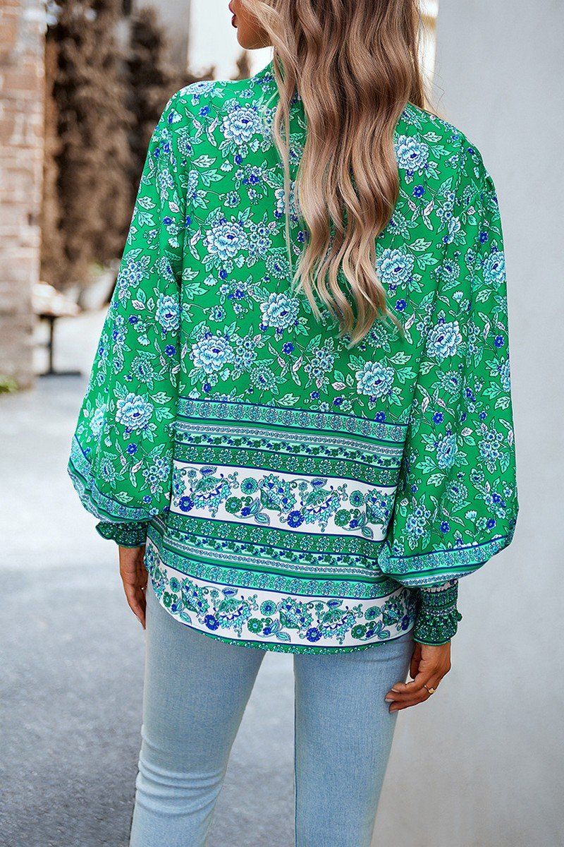 WOMEN BOHEMIAN PATTERN BUTTON UP OVERSIZED SHIRT