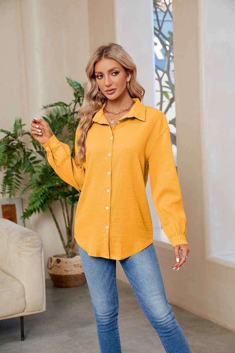 WOMEN SOLID BUTTON UP BASIC DAILY SHIRTS