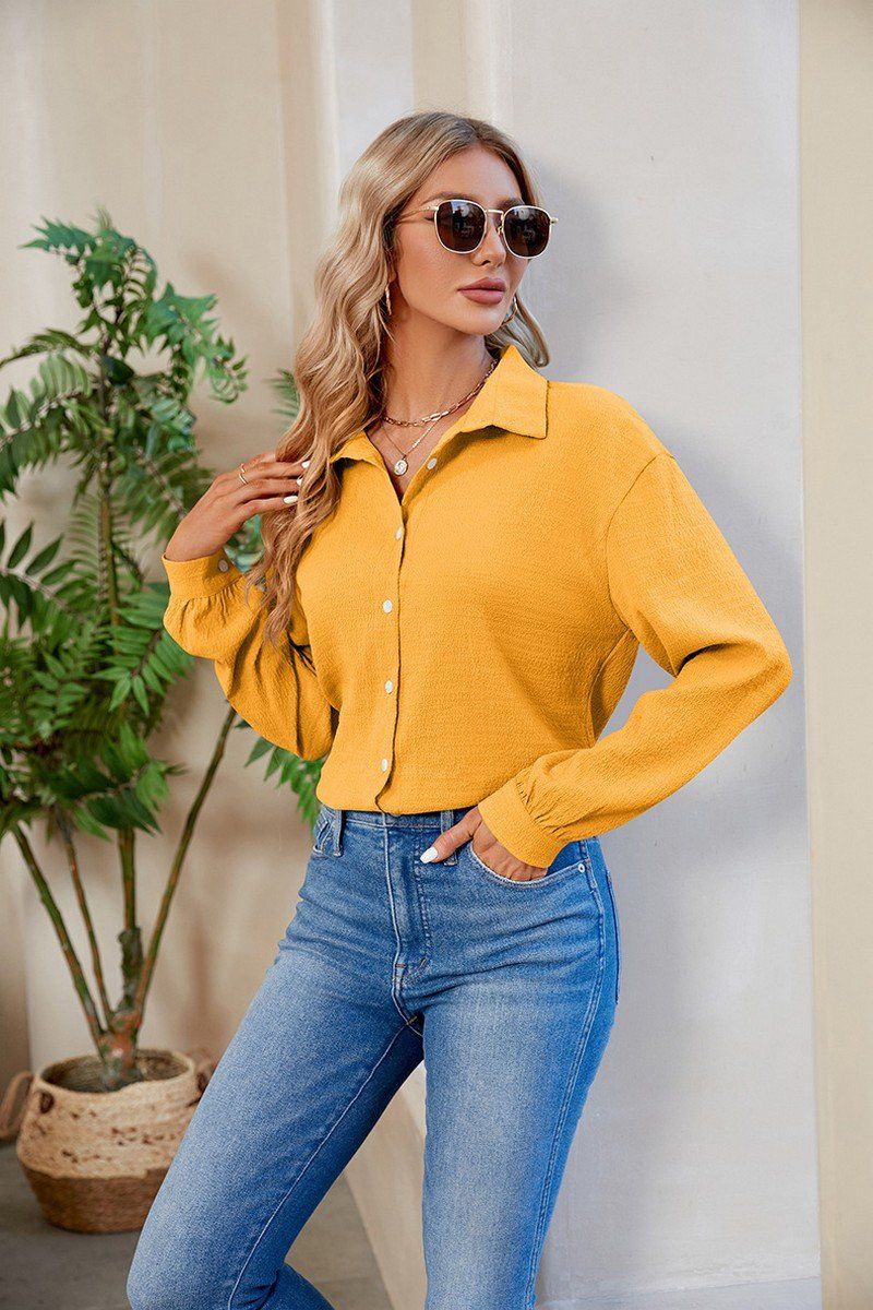 WOMEN SOLID BUTTON UP BASIC DAILY SHIRTS