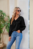 WOMEN V NECK FITTED CUFF GLOSSY BLOUSE TOP