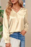 WOMEN V NECK FITTED CUFF GLOSSY BLOUSE TOP