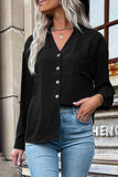 WOMEN V NECK LOOSE FIT BUTTON DOWN SHIRTS