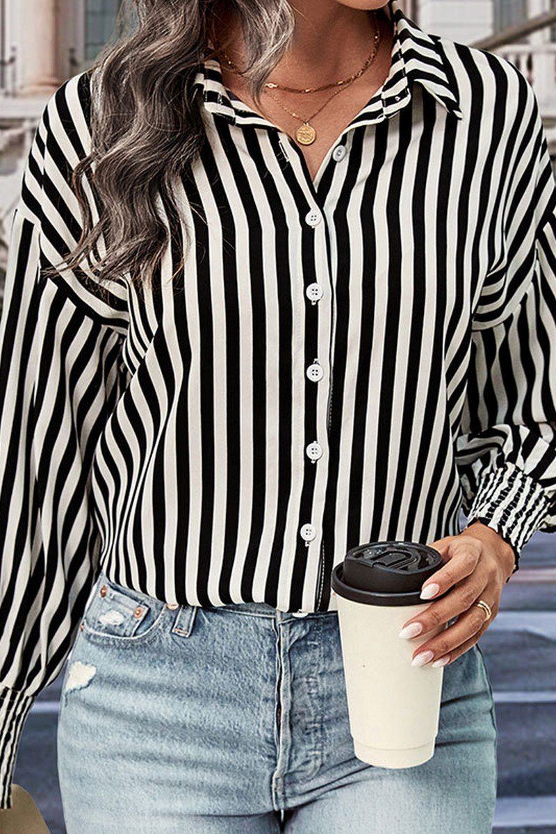 WOMEN FITTED CUFF BUTTON UP STRIPE SHIRTS