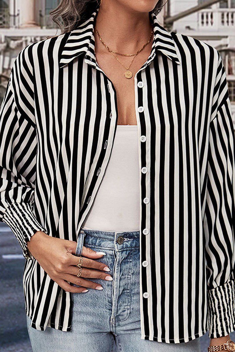 WOMEN FITTED CUFF BUTTON UP STRIPE SHIRTS