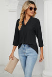 WOMEN EYELET COLLARED 3/4 SLEEVED BLOUSE TOP