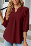 WOMEN RIBBED 3/4 SLEEVE PATTERN STITCHED BLOUSE