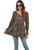 WOMEN LOOSE FIT FLORAL PATTERN RUFFLED TUNIC TOP