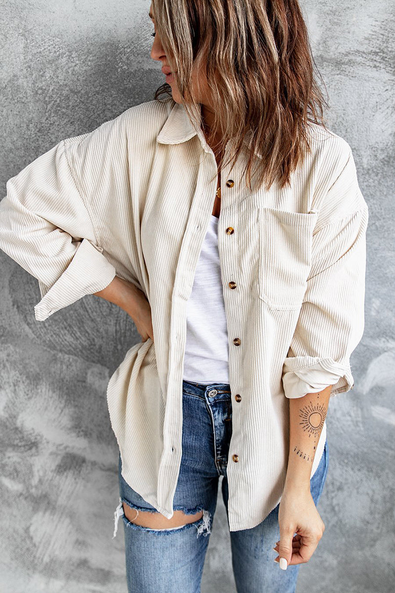 WOMEN TRENDY CORDUROY BUTTON DOWN SHACKET